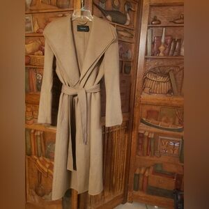 TAHARI LONG DOUBLE FACE WOOL BLEND WRAP COAT